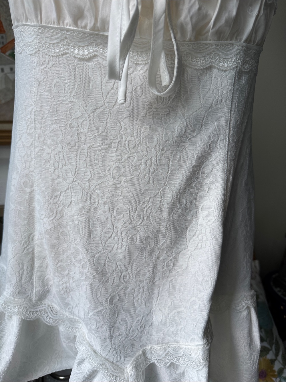 Delicate White Lace Halter Chemise with Tie Front - Picture 3 of 7